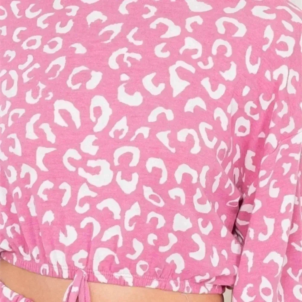 BOHO Leopard Print 2 piece matching set pink